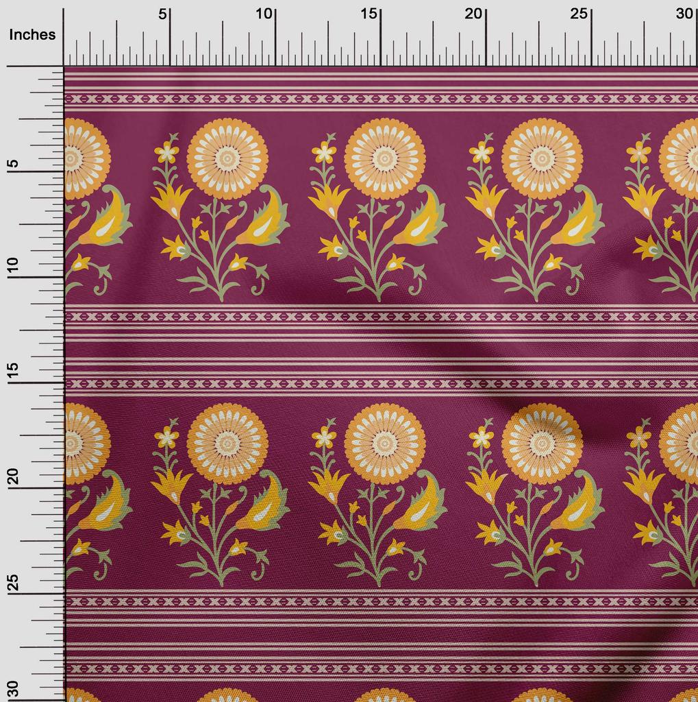 oneOone Cotton Flex Dark Magenta Fabric Maxican Floral Fabric For Sewing Printed Craft Fabric By The Yard 40 Inch