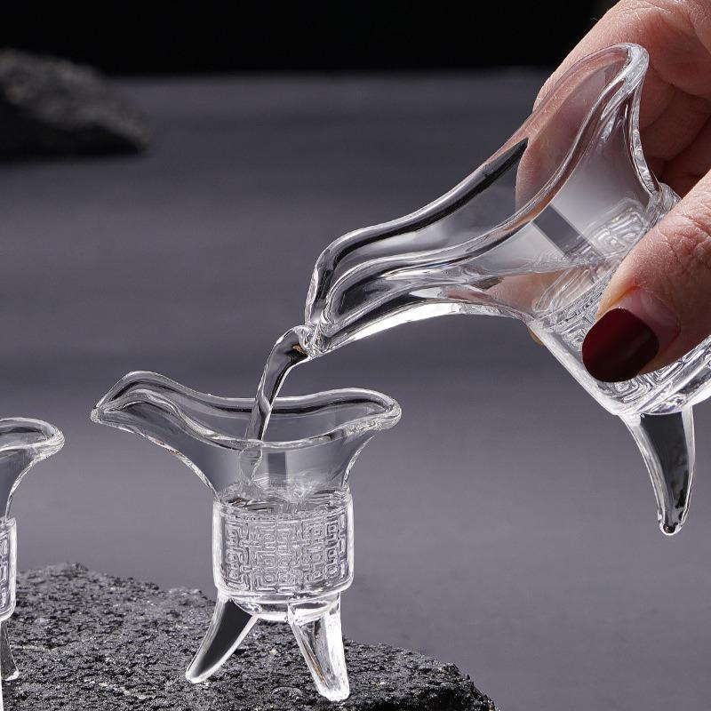 10ml-100ml Duke Pot Antique Imperial Glass Small Cup Household Creative 3- Foot Cup Chinese Korean Style Cup Tiny Wine Cup Set