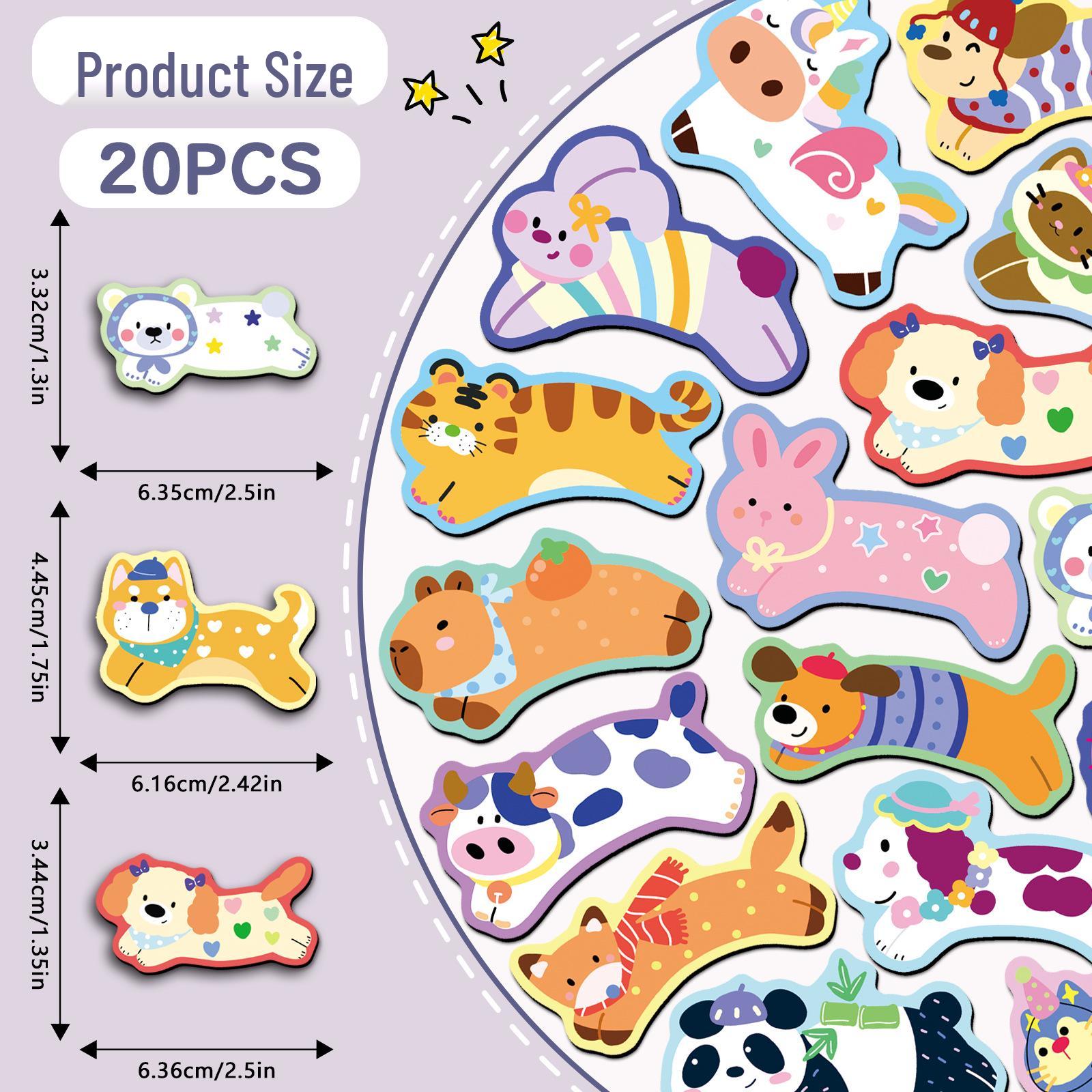 20-Piece Set: Cute Animal Graffiti Refrigerator Magnets – Colorful, Soft, Waterproof, Cartoon Stickers