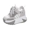 Fashion Women Platform Casual Breathable Leather Shoes New Autumn Chunky Sneakers 10.5CM Wedges Hidden Heels Leisure Sports Shoes Woman