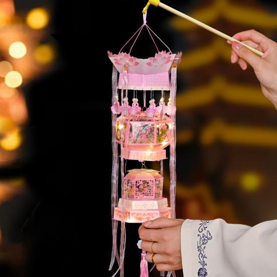 Spring Festival DIY Lantern Kit Chinese Traditional Handheld Lucky Lantern with Tassel And Ribbon Decor for Lunar New Year Wedding Birthday Decoration