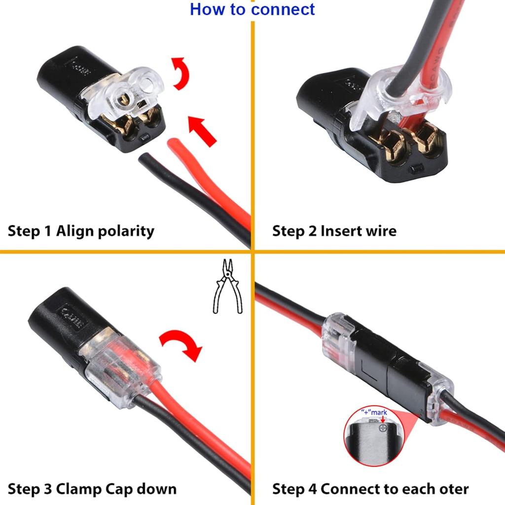 50pcs Low Voltage Wire Connector, Double Wire Plug in Connector with Locking Buckle, Led Light Strip Connectors 2 Pin