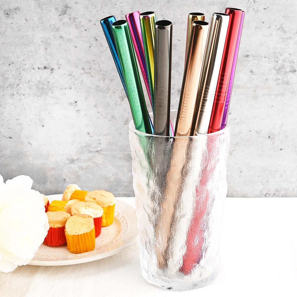 6pcs Fruit Juice Milkshake Cocktail Straw Pearl Milk Tea Drinking Straw Set Wide 12mm Stainless Steel Straw Home Bar Accessories