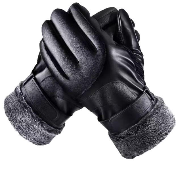 Men's Winter Warm Leather Motorcycle Gloves - Waterproof, Touch Screen, Plus Velvet Lining.