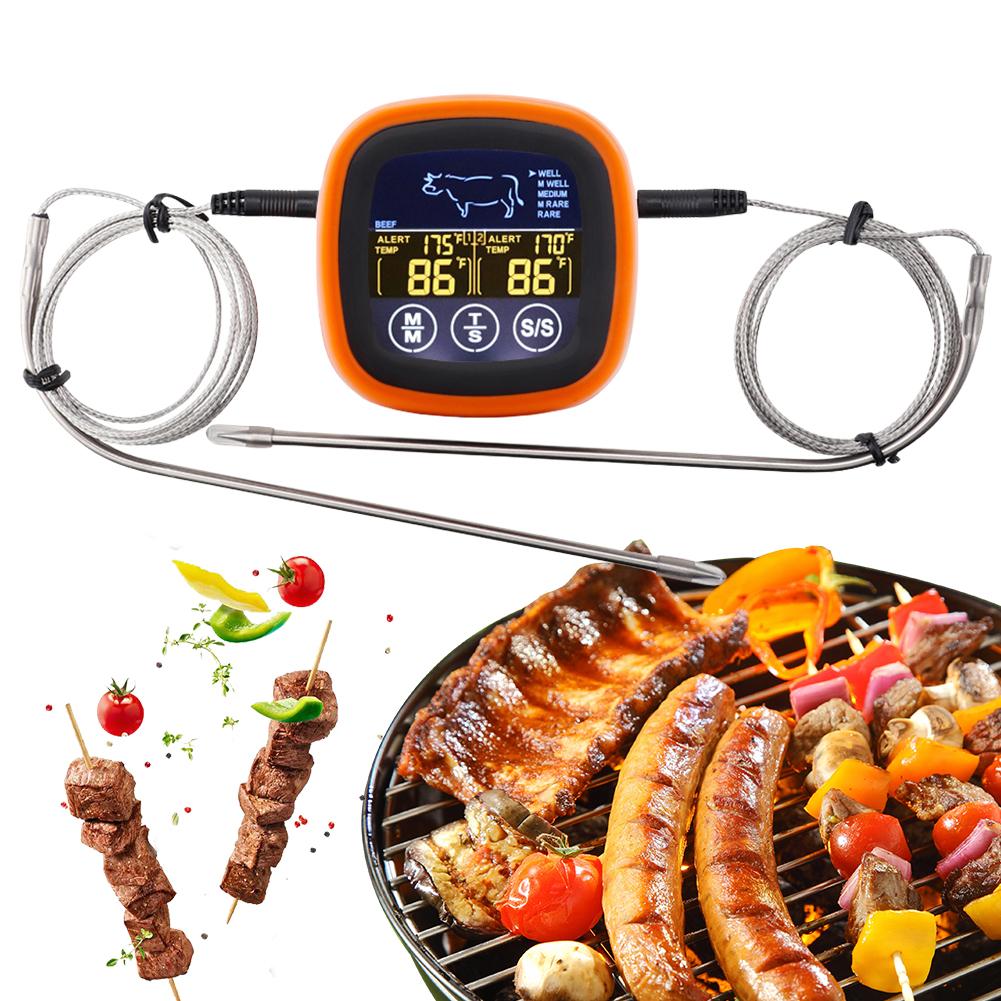 Digital Meat Kitchen Thermometer Touch Screen Waterproof Kitchen Meat Probe Thermometer with 2 Probes for Grilling BBQ Cooking