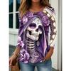 Autumn Halloween Women's Long Sleeve T-Shirt Fun Skull Pumpkin 3D Printed Round Neck Polyester Everyday Casual Shirt