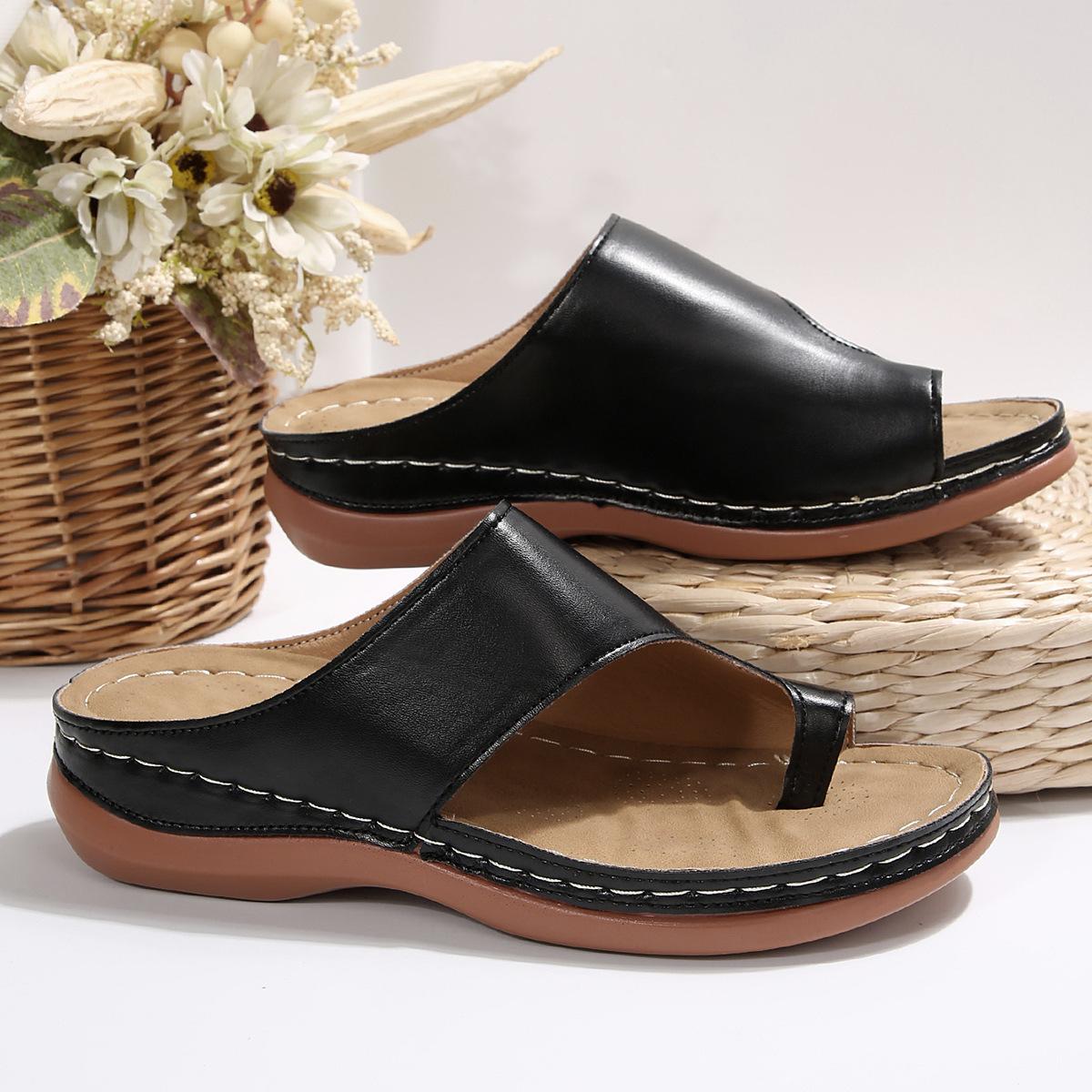 

20252025 summer European and American women s shoes sandals beach large size casual toe wedge slippers 43 чёрный