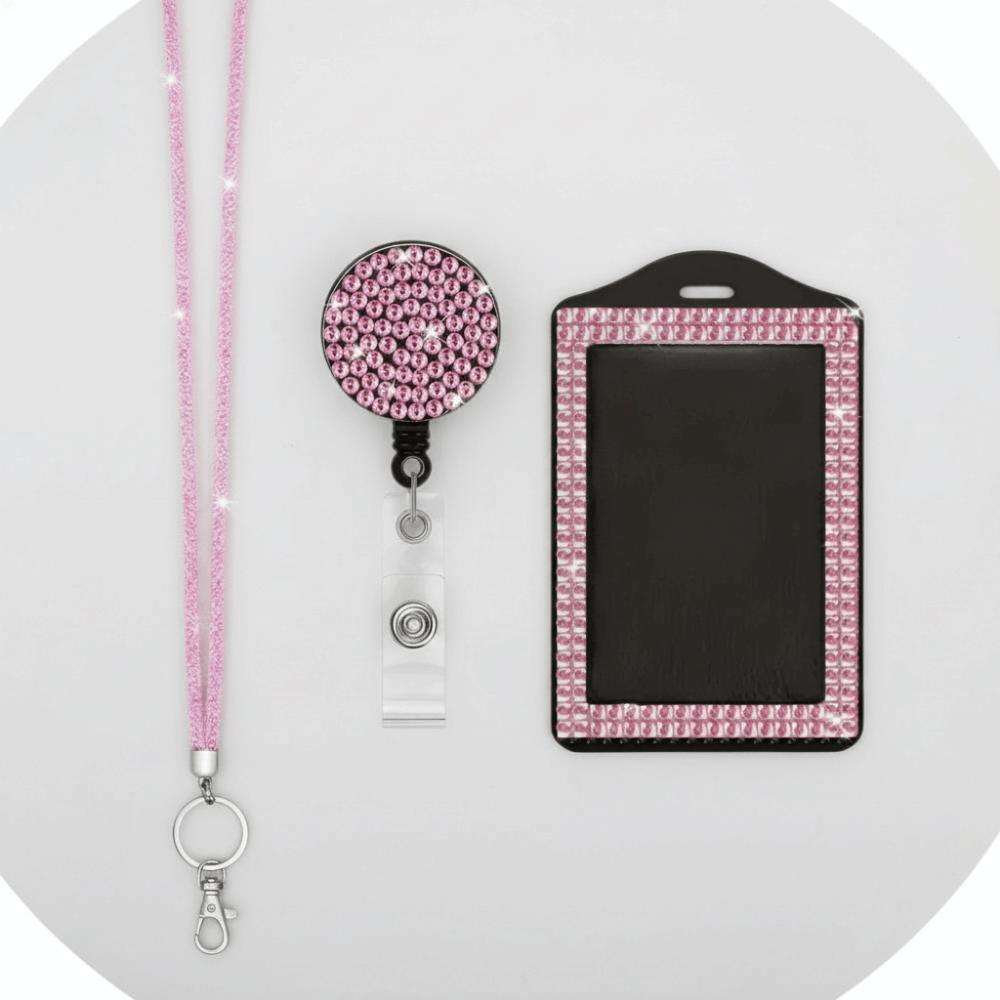 Retractable Lanyard Shiny Finish Badge Reel Bling ID Holder Keychain Hospital Setting