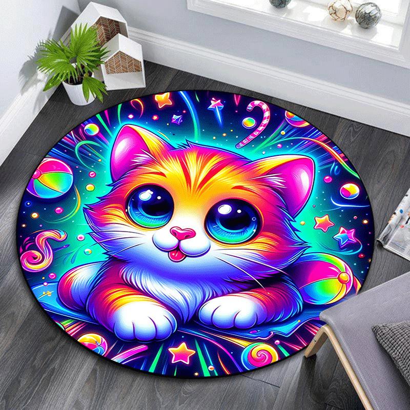 

1pc Soft, Absorbent & Non Slip Colorful kitten Round Rug Soft Circle Rug for Living Room & Bedroom Decor, Chair Mats, and Unforgettable Home 80cm by 80cm