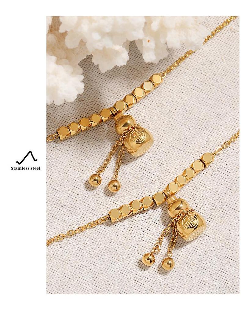 Elegant Geometric Fu Character Gourd Necklace & Anklet Jewelry Set in Titanium Steel