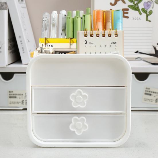 2-Drawer Desktop Organizer Student Stationery Organizer Space-Saving Storage Box with Open Compartments for Office School Desk Storage