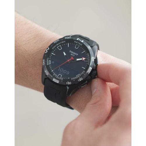 Tissot Men's T-Touch Connect Solar Watch, Black Dial, Rubber Strap, T1214204705103, Officially Imported