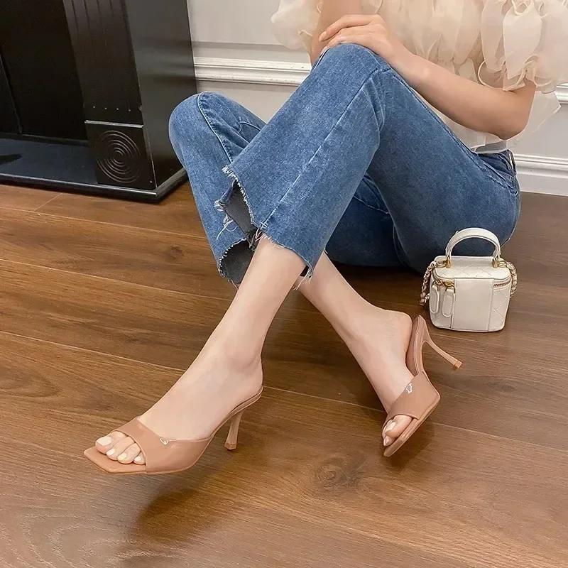 Sommer Damen Offene Zehen Hausschuhe Quadratischer Dünner Absatz Zum Hineinschlüpfen Mules Outdoor Kleid Büro Damen Sandalen mit Absatz