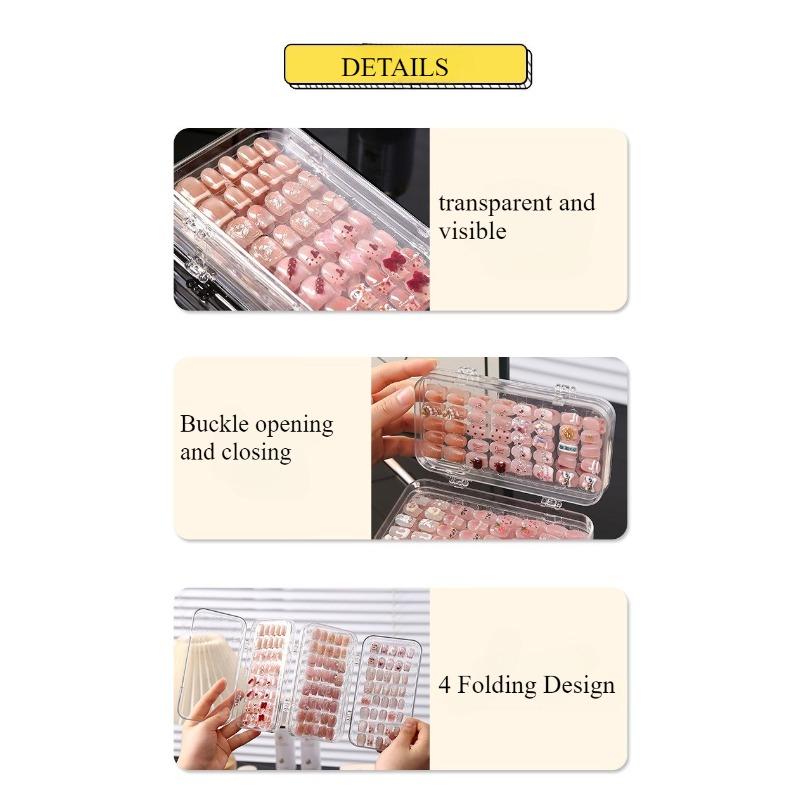 Portable Nail Clip Storage Box, Nail Art Collection Box, Three Fold, Transparent Dust-proof Nail Art Organizing Display Box