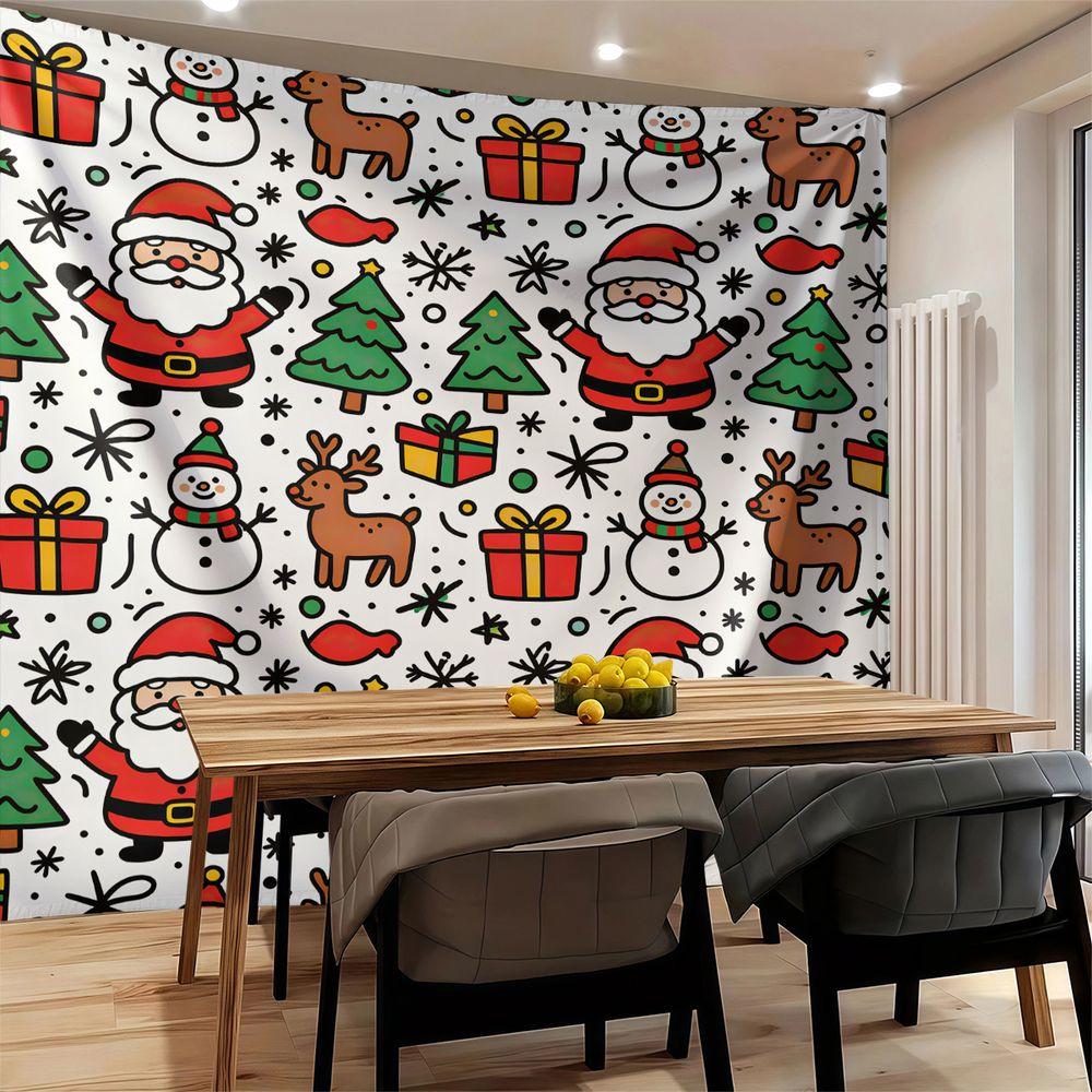 Christmas Santa Reindeer Tapestry Wall Hanging Tapestries Wall Blanket Backdrop Decor Holiday Wall Art