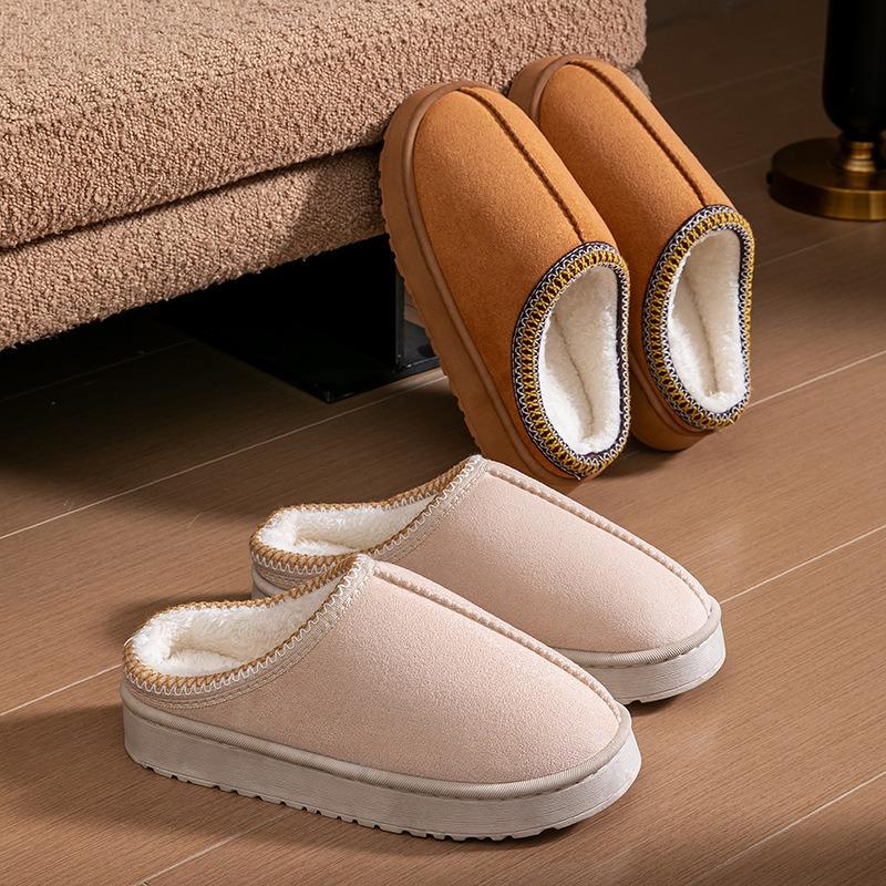 Autumn and winter plush cotton slippers women's indoor home soft bottom non-slip warm couple plush lace cotton slippers men