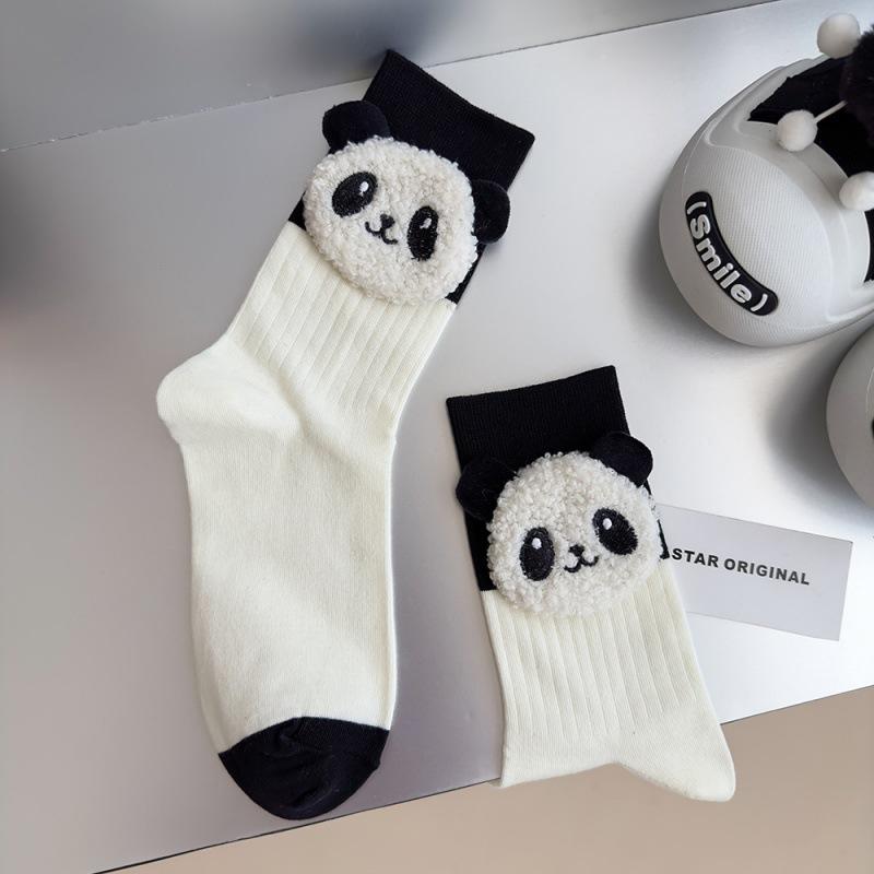 European Niche Socks, Black And White Color-Blocked Cow Three-Dimensional Panda Trend Sports, Wear Pure Cotton Mid-Leg Socks