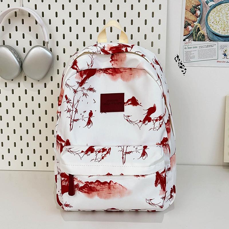Schoolbag New Chinese Style Ink Painting Backpack Women's 1011 New Small Fresh Retro School Bag Student Class Backpack Bag