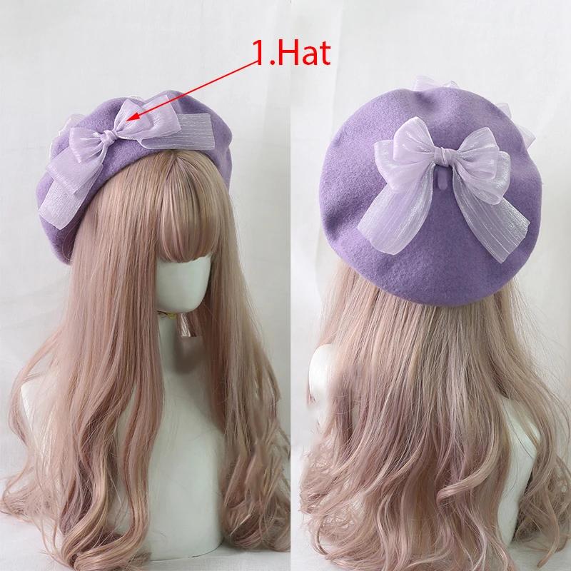 Handmake Lolita Berets Wool Blend Hat Women Girls Lovely Bow Sailor Maid Style Autumn Winter Berets Hat Accessories
