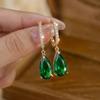 Luxury Shiny Green CZ Dangle Earrings for Women Gold Color Water Drop Cubic Zirconia Hanging Earring Party Wedding Charm Jewelry