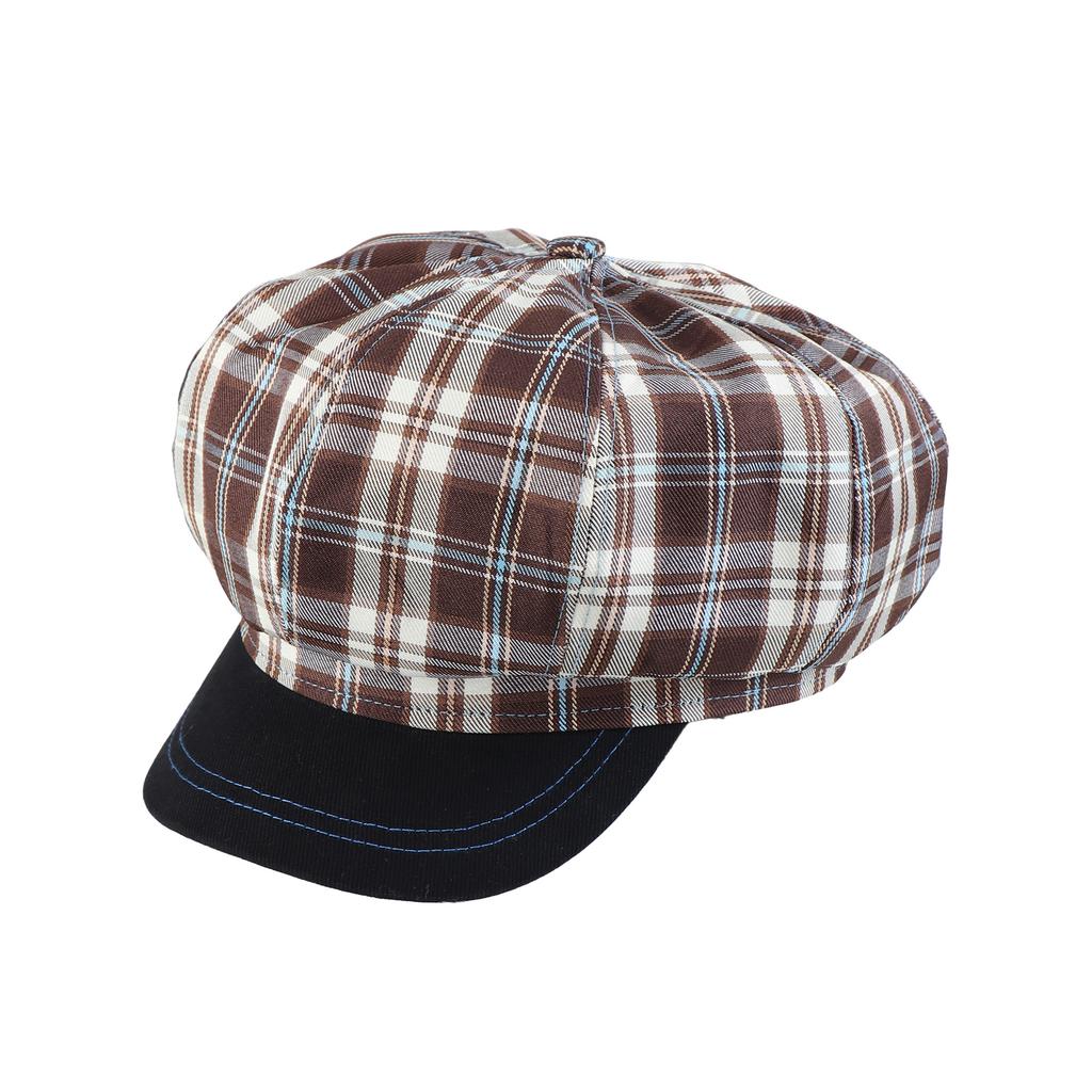 Female Checkered Beret Spring and Autumn Thin Japanese Retro Octagonal Hat Duck Tongue Hat