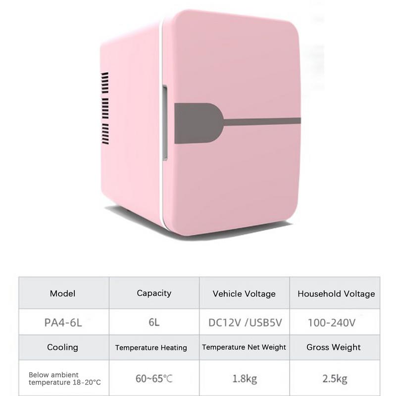 6L Car Mini Fridge Beauty Cosmetics Mask Makeup Skincare Refrigerator DC 12V / AC 220V Heated Cooling Dormitory Refrigerator
