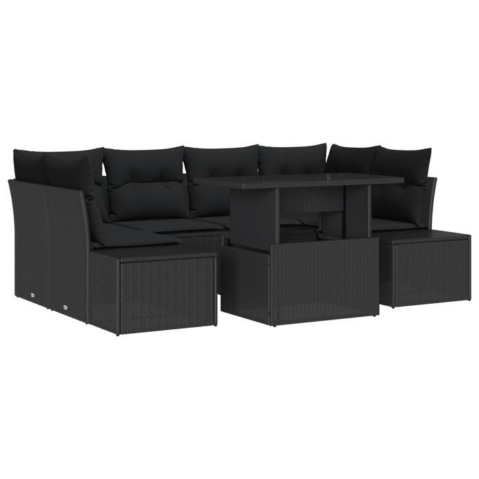 VidaXL Ensemble de Canapés de Jardin 7 pièces avec Coussins Noir Poly Rattan 3349119