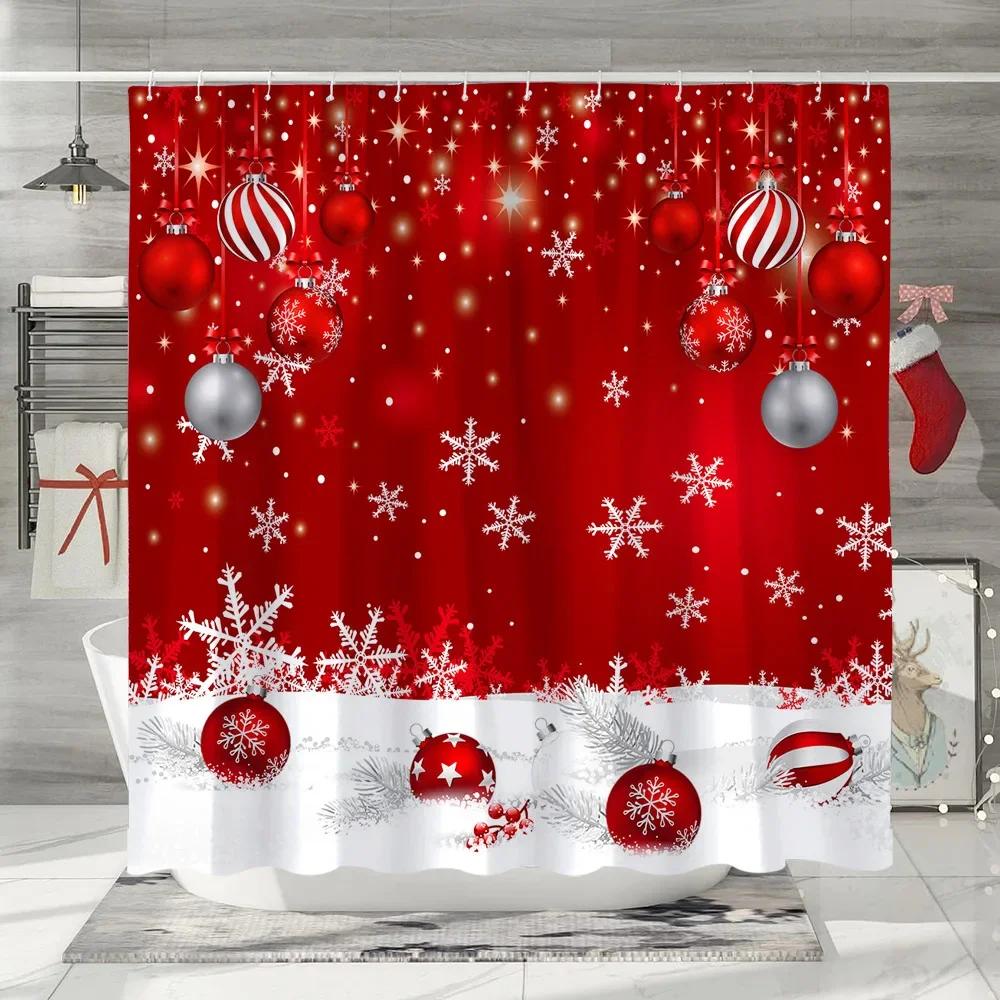 GAEChristmas Shower Curtain Santa Claus Snowman Elf Snowflake Cartoon Winter Rustic Home Polyester Fabric Bathroom Decor