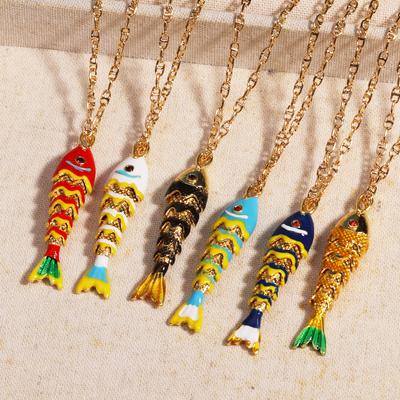 Exquisite Ocean Colored Enamel Fish Pendant Necklace for Women Stainless Steel Collarbone Chain Cute Luxury Jewelry Gift