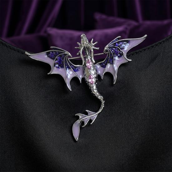 Brooch Pin Western Dragon Design Zinc Alloy Pin with Rhinestone Inlay Hand-Painted Enamel Glaze Suits Coats Sweaters Badge