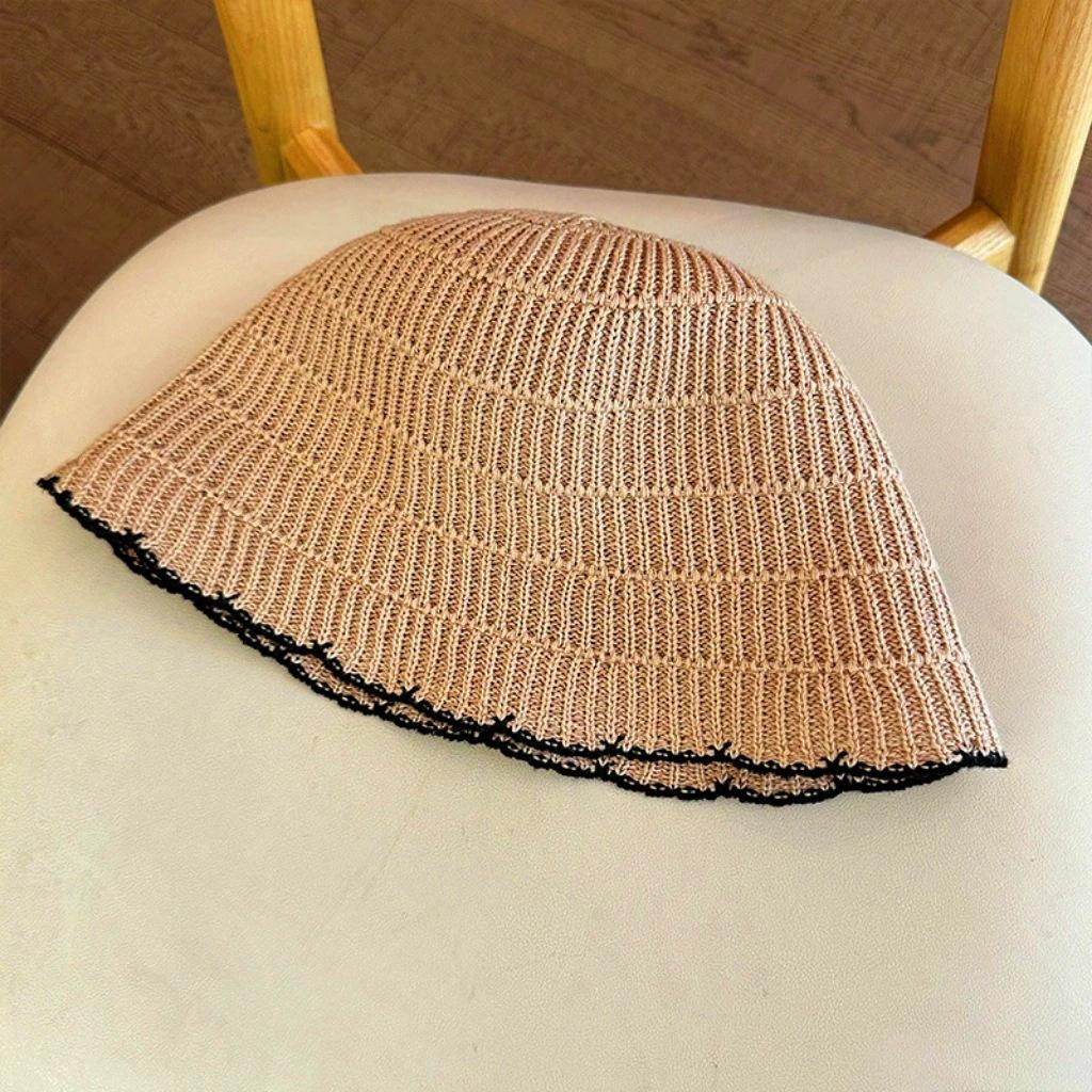Color knitted hollow breathable bucket hat women's summer outdoor face small sunshade bucket hat women's basin hat