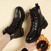 Rutschfeste Damen-Martin-Stiefel aus weichem Leder, warm für Herbst und Winter, Blockabsatz, Britischer Stil, vielseitige Stiefel.