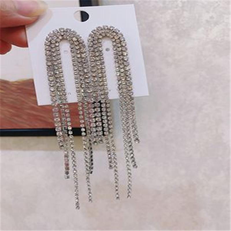 S925 Silver Needle Korean Fashion Diamond Tassel Earrings for Women
