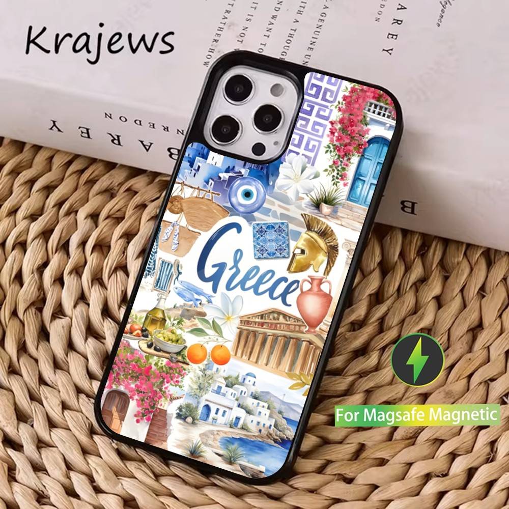 

Greek Love Art Aegean Sea Case For iPhone 16,15,14,17,13,12,11,Pro,Max,Plus,Mini, Magsafe,Magnetic Wireless Charging Case iPhone16se4