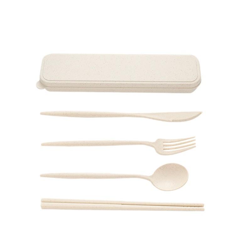 Portable Wheat Straw Cutlery Set: Knife, Fork, Spoon, Chopsticks for Office Workers