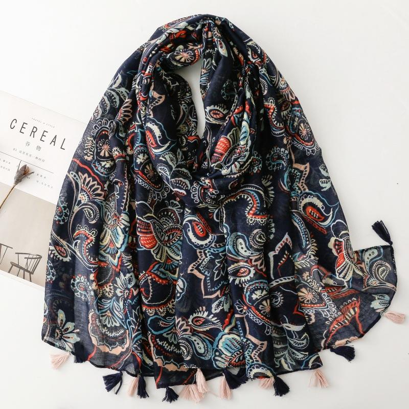 Bohemian Styles 88*180cm Women Viscose Scarf Summer Beach Shawl Cotton Linen Feeling Tassel Pashmina Muslim Hijab Wrap Lady