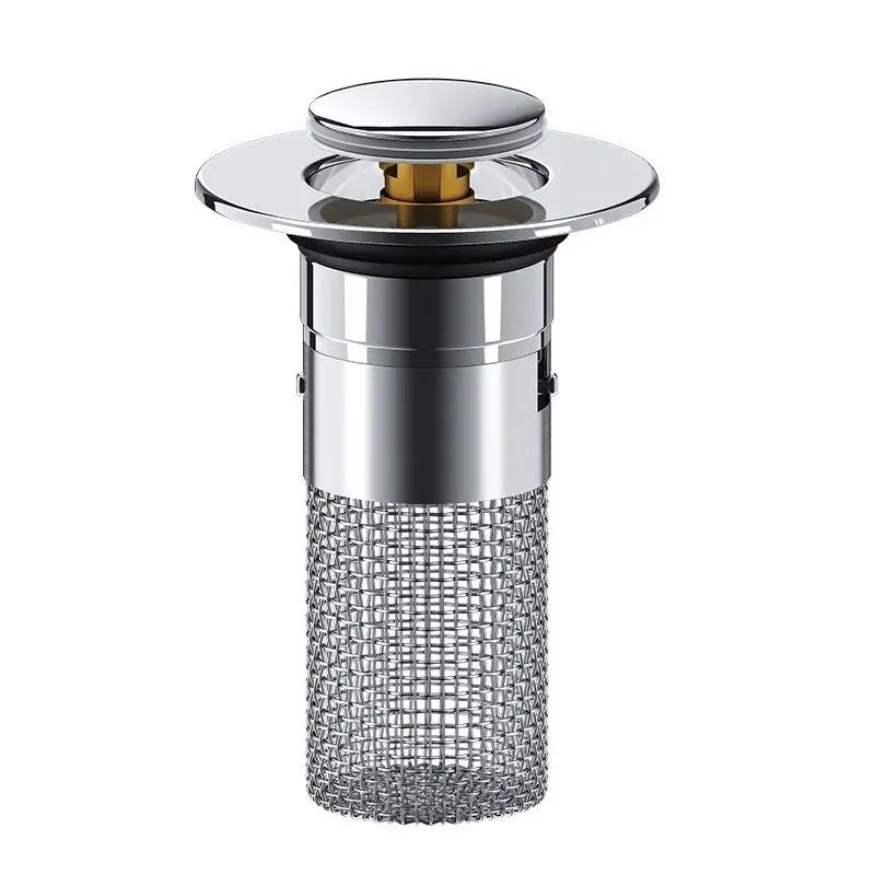 1PCS Washbasin Leak Plug Stainless Steel Odor Proof Bouncing Core Press Type Sink Drain Universal Accessory for Washbasin Bathtub Press Filter