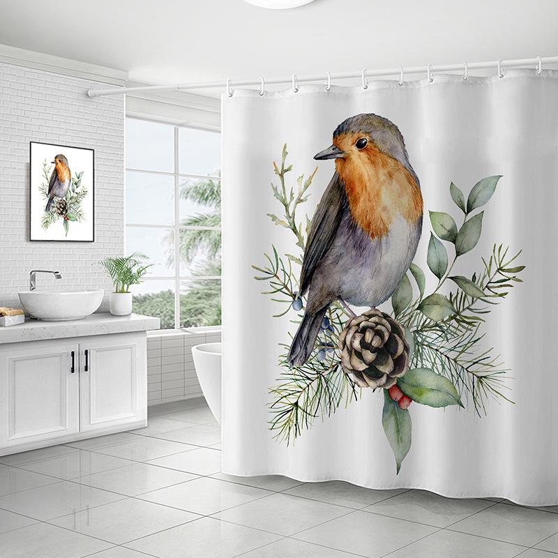 Floral & Bird Print Waterproof Mildew-Proof Shower Curtain for Bathing Areas
