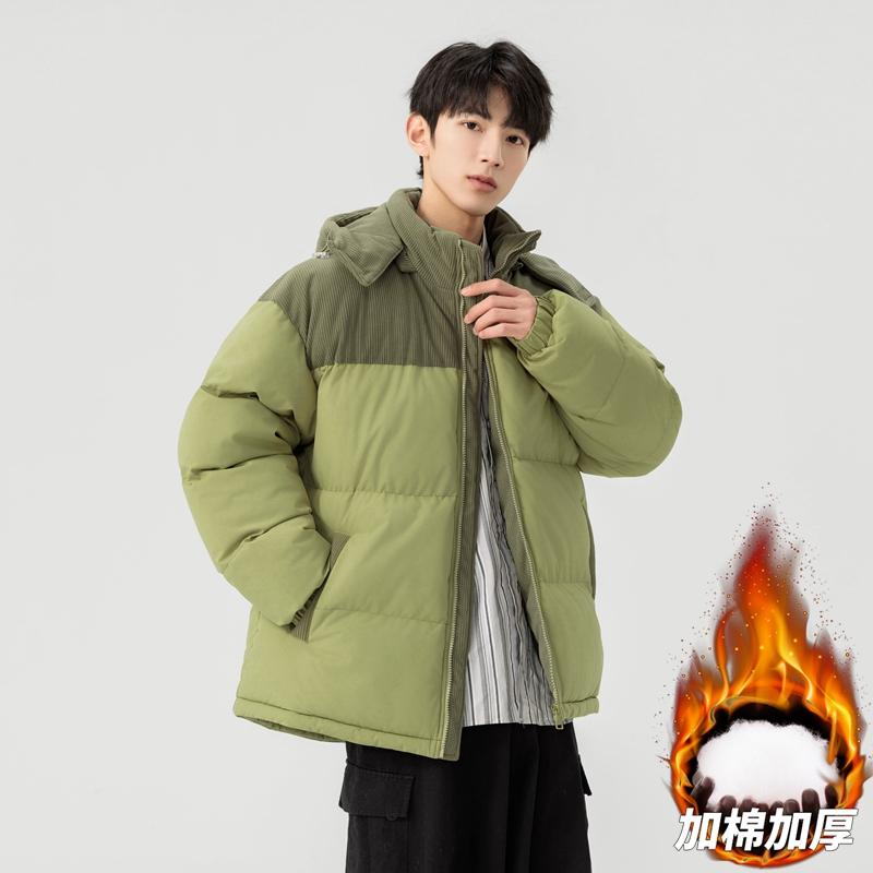 Corduroy cotton clothes men's new winter contrasting color splicing cotton-padded clothes jacket thickened to keep warm and loose
