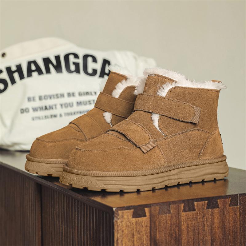 Snow boots winter new real fur integrated thickened velvet warm non-slip cold shoes wool short boots