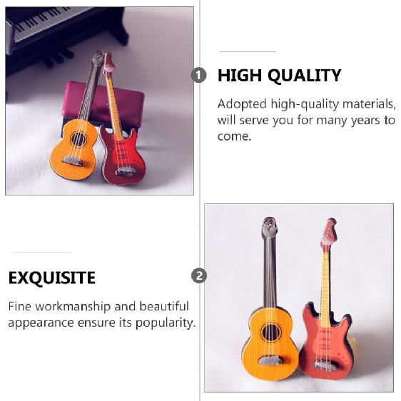 Abaodam 6 PCS Wooden Miniature Guitar Mini Musical Instrument for Dollhouse Furniture Model Home Decoration 2.59inch