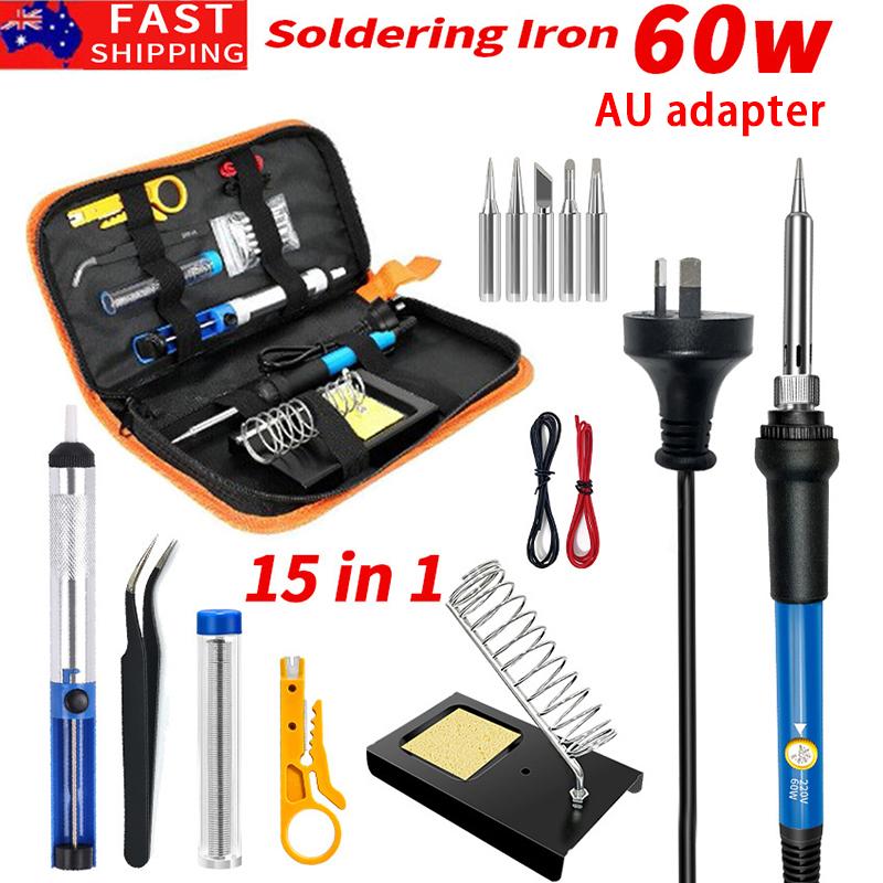 220V 60W Soldering Iron Kit Adjustable Temperature 15 In 1 Tool Set With Soldering Iron Eu Plug Au Uk Us