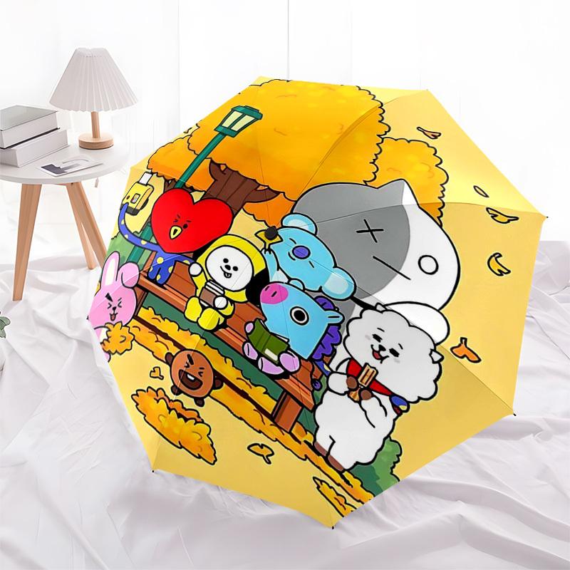1pc Outdoor Umbrella with BT21 Characters - Automatic Opening/Closing, Portable 3-Fold Design, 8-Bone Iron Frame - Perfect Gift for Fans, Travele