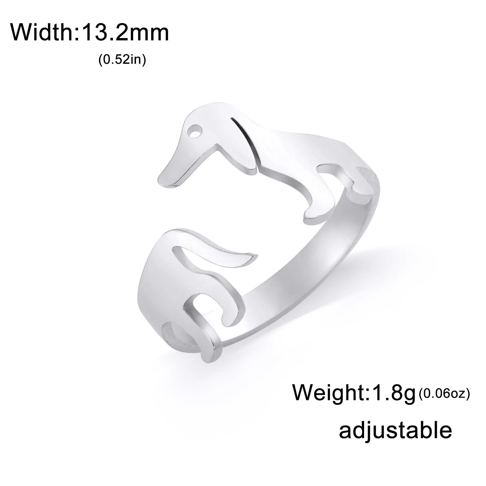 Cazador Adjustable Dachshund Dog Rings for Women Girl Stainless Steel Open Rings Cute Animal Pet Jewelry Birthday Gift Wholesale Adjustable серебряный