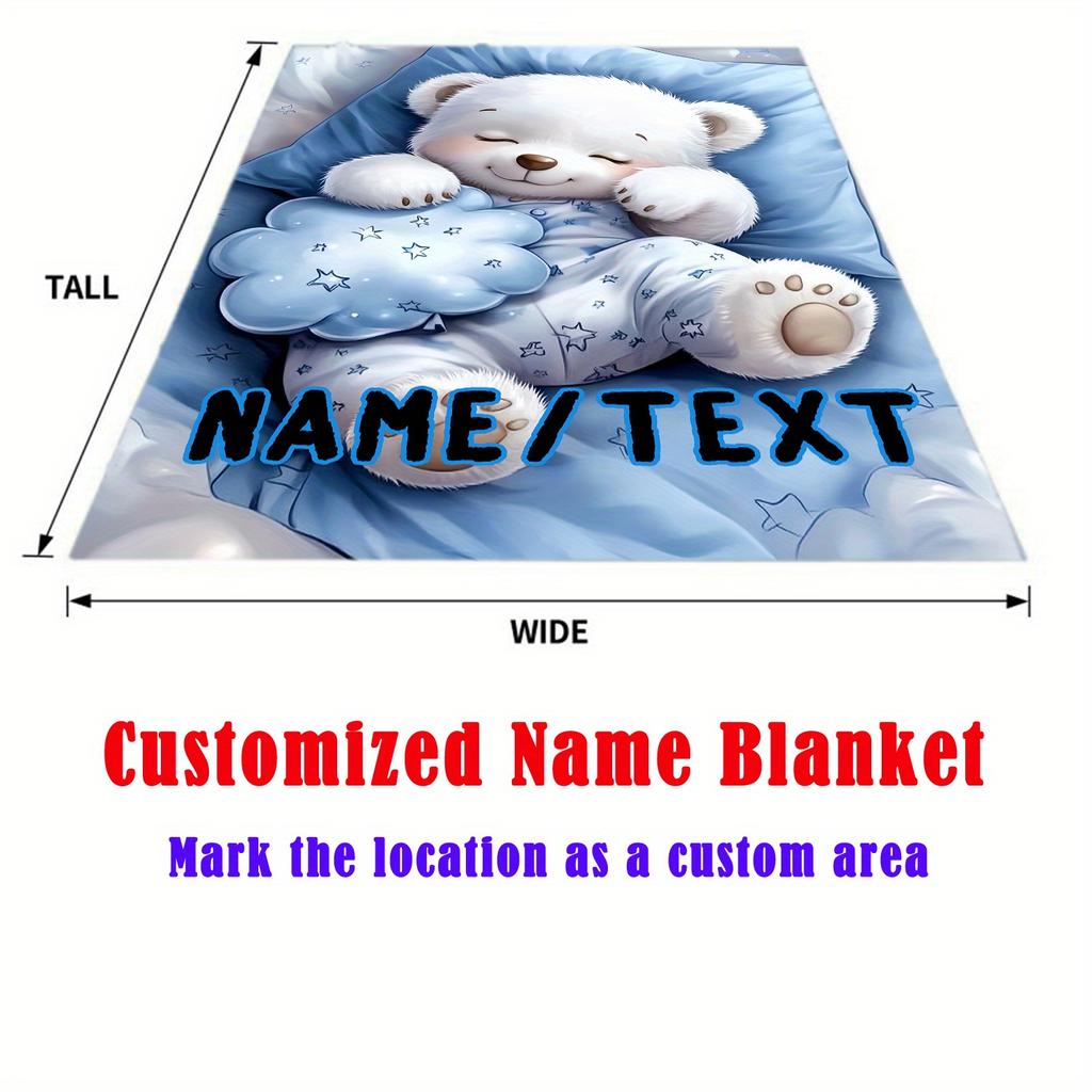 Individuelle Schlafender Bär Decke Personalisierter Name Text Eisbär Fleece Überwurf Kinder Geschenk Weich Warm Ganzjahres Deko