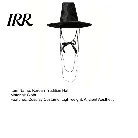 Korean Traditional Hat Hat, Anime Cosplay Accessory, Stage Performance Flat Formal Scholar Top with Beaded Chain for Cosplay, Party Costume