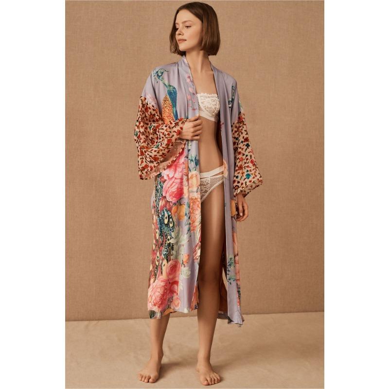 Women's Fashion Spring Fall Flower Pattern Print Long Sleeve V-Neck High Waist Casual Dresses
