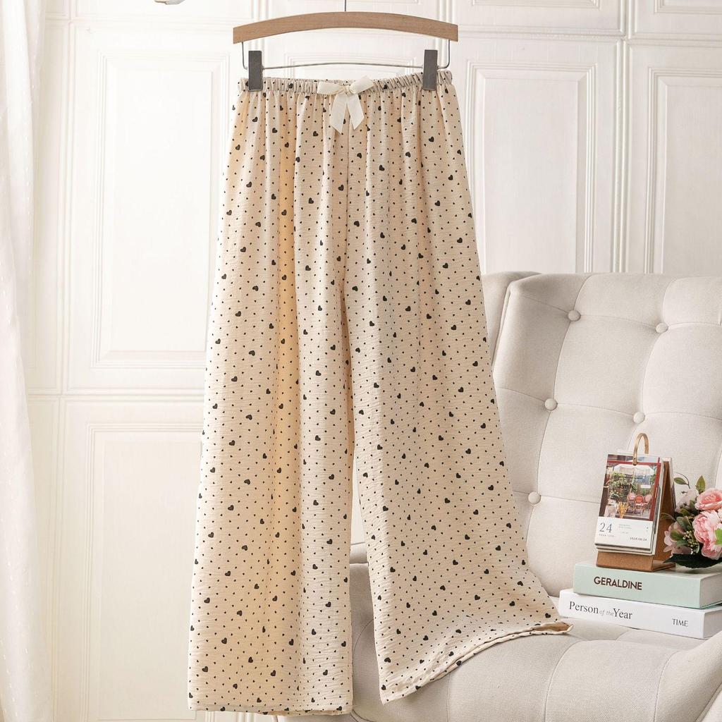 Ice Silk Linen High Waist Cartoon Print Pajama Pants for Women, Casual, Summer Style, Plus Size, Suitable for Indoor and Outdoor Wear