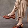 Mode 2024 Sommer Neue Leder Sandalen Frauen Niedrigen Ferse Baotou Blume Nationalen Wind Bequeme Sandalen Casual Schuhe