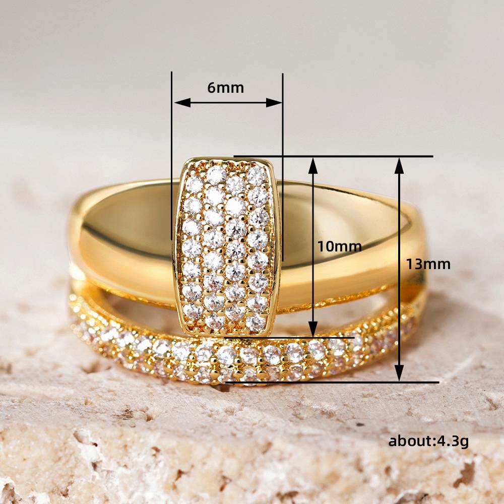Huitan Geometric Design Women Ring Gold Color Noble Wedding Engagement Accessories Special Elegant Jewelry for Party with CZ